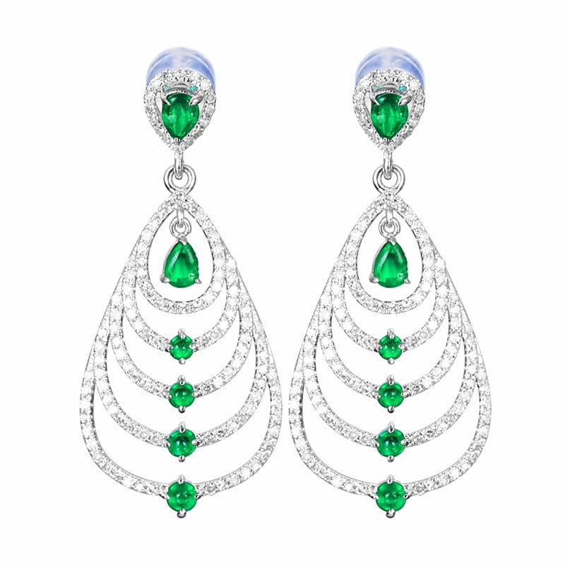 14k Gold 1.56 Ctw Vivid Green Natural Emerald & Diamond Earrings (1 of 6)