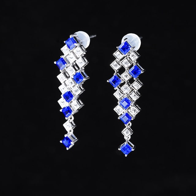 14k Gold 3.37 Ctw Vivid Blue Natural Sapphire & Sapphire Earrings - 2