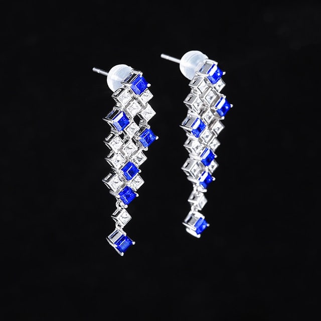 14k Gold 3.37 Ctw Vivid Blue Natural Sapphire & Sapphire Earrings - 3