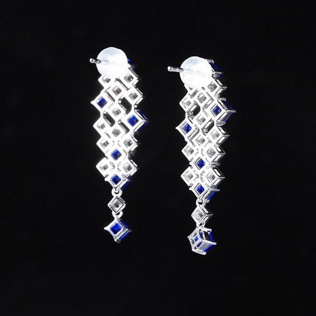 14k Gold 3.37 Ctw Vivid Blue Natural Sapphire & Sapphire Earrings - 4