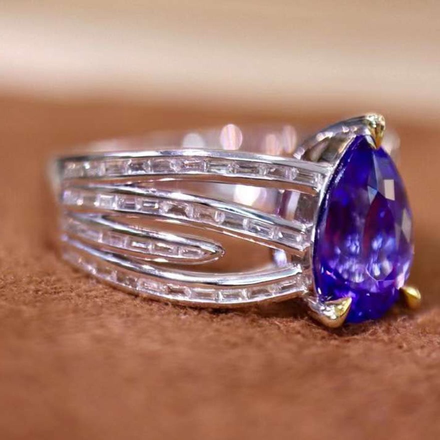 14k Gold 3.03 Ctw Natural Tanzanite & Diamond Ring - 4