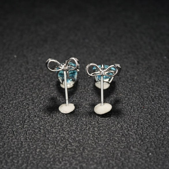 14k Gold 3.75 Ct Natural Aquamarine & Diamond Earrings - 5