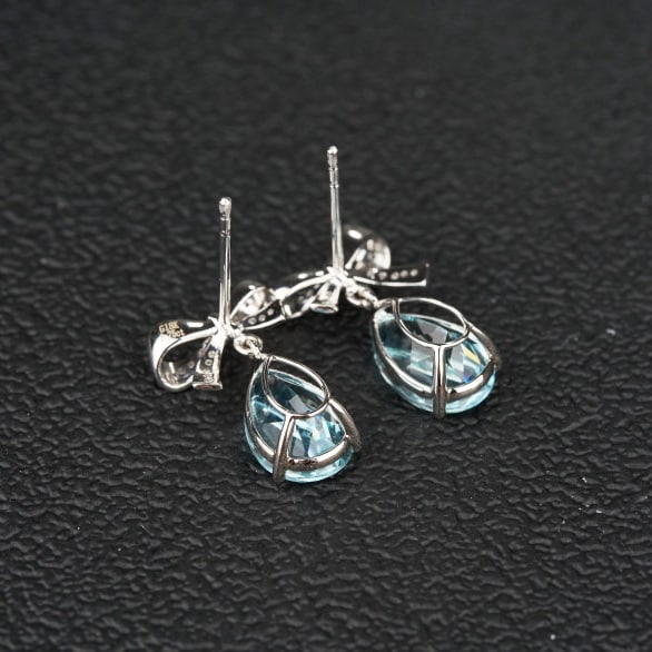 14k Gold 3.75 Ct Natural Aquamarine & Diamond Earrings - 6