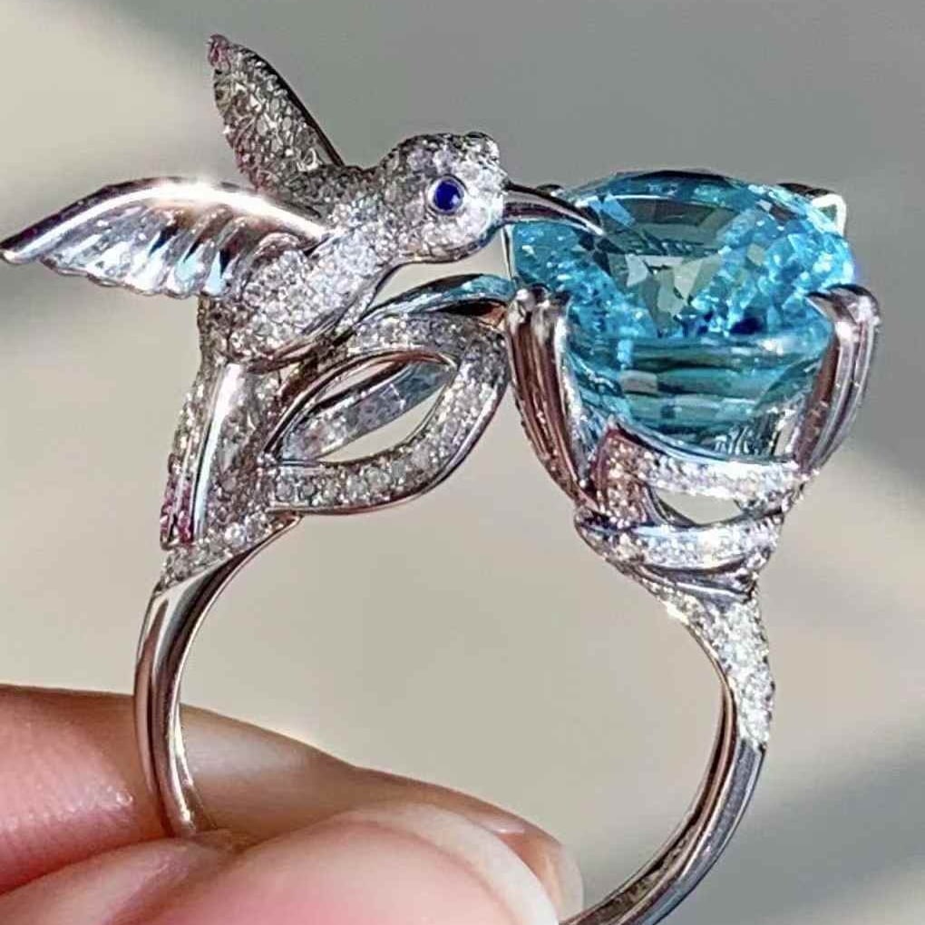 14k Gold 7.5 Ct Natural Aquamarine & Diamond Ring - 3