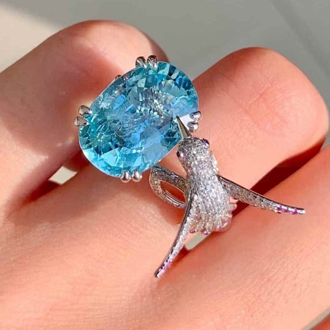 14k Gold 7.5 Ct Natural Aquamarine & Diamond Ring - 5