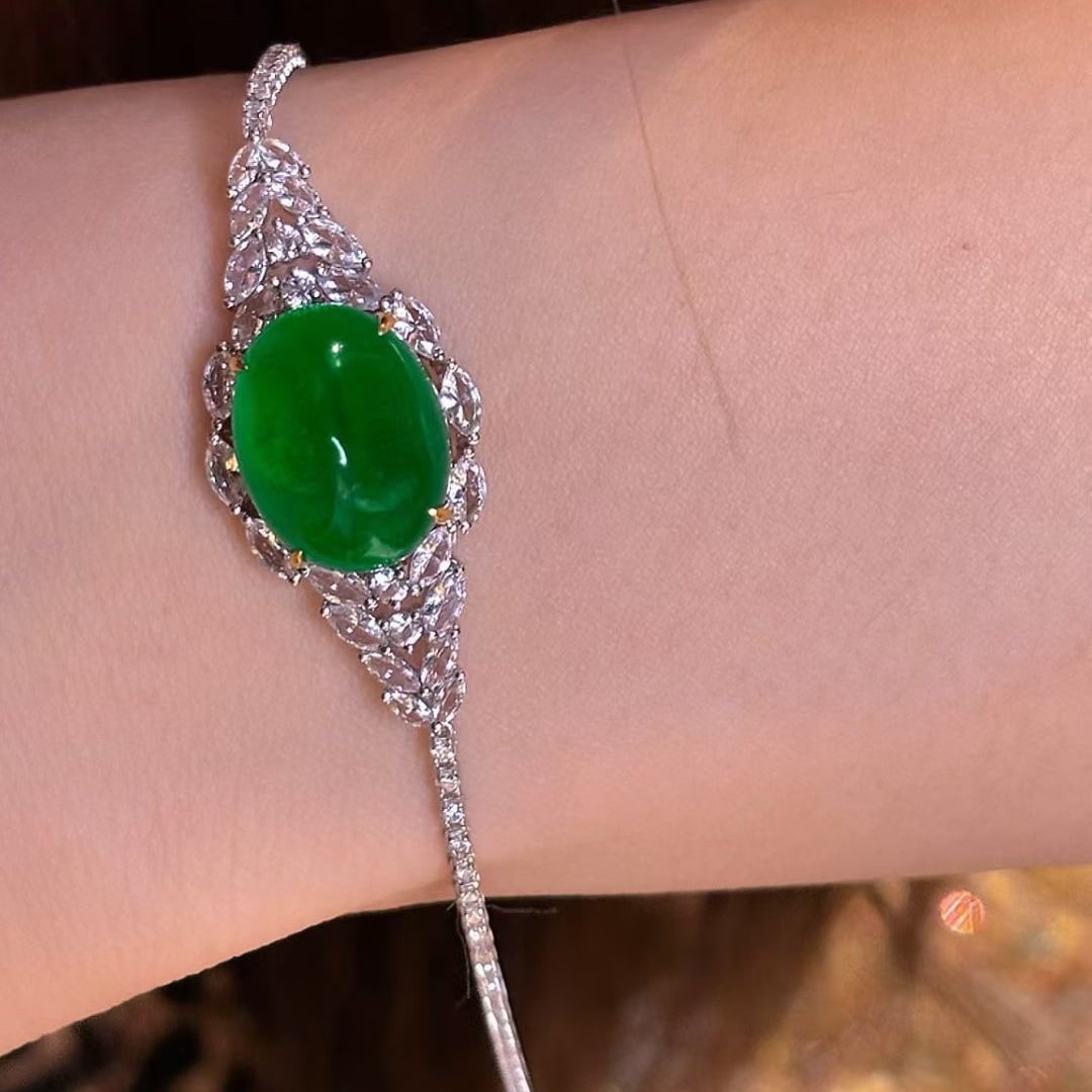 14k Gold 9.35 Ct Natural Emerald & Diamond & Sapphire Bracelet - 2