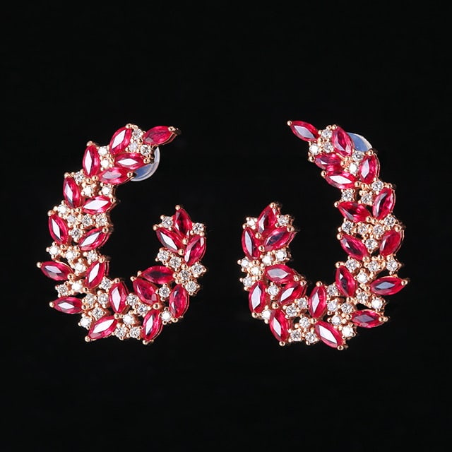 14k Gold 3.83 Ctw Natural Ruby & Diamond Earrings - 2