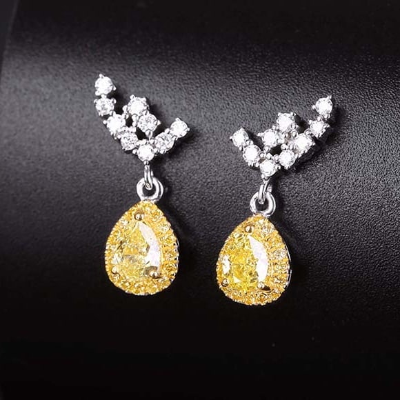 14k Gold 0.69 Ctw Natural Yellow Diamond & Diamond Earrings - 3
