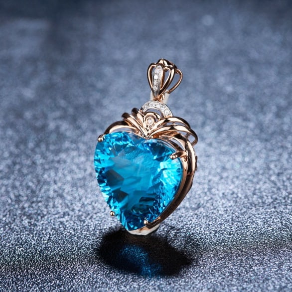 14k Gold 20.68 Ct Natural Topaz & Diamond Pendant( Without Chain ) - 2