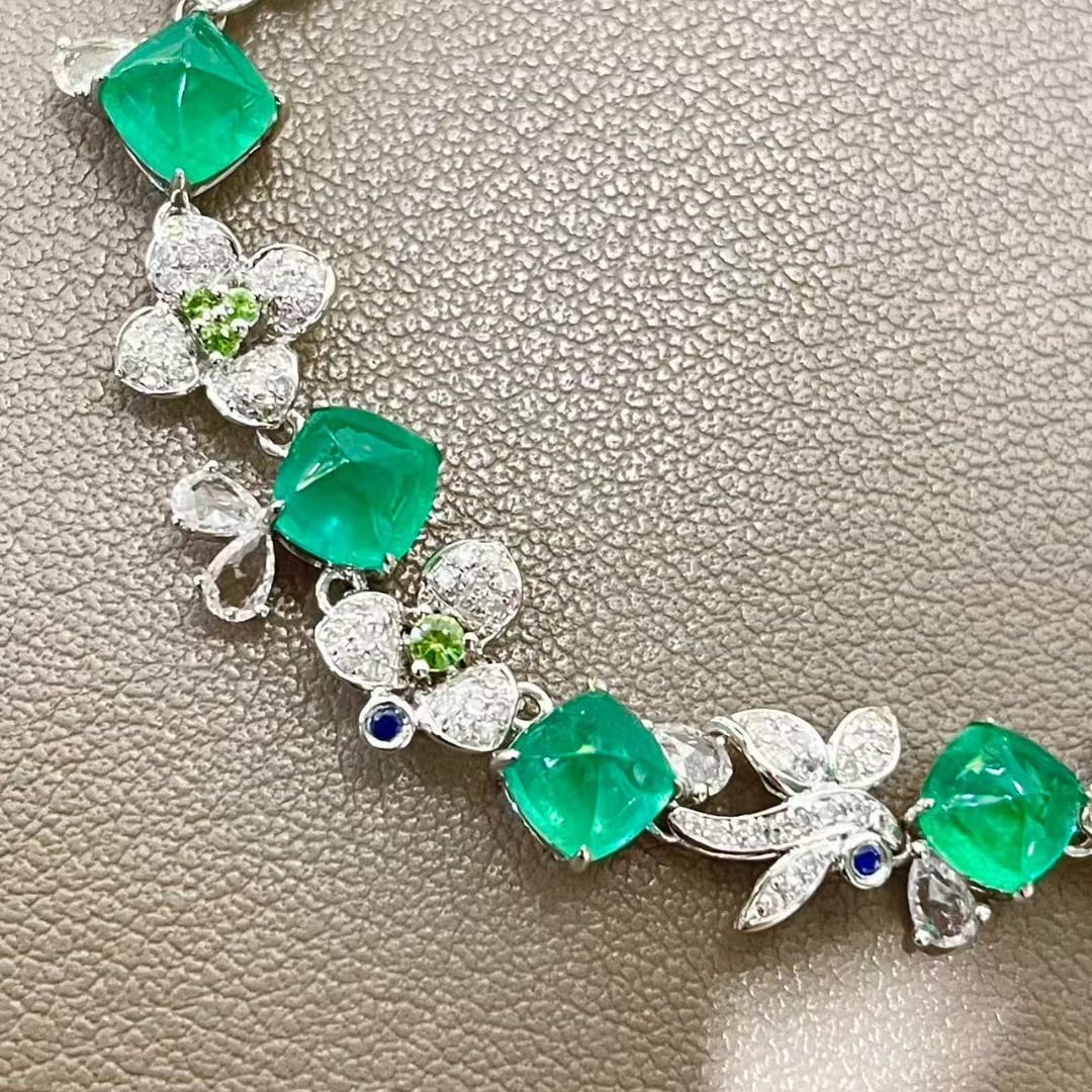 14k Gold 9.6 Ctw Natural Emerald & Diamond Bracelet - 4