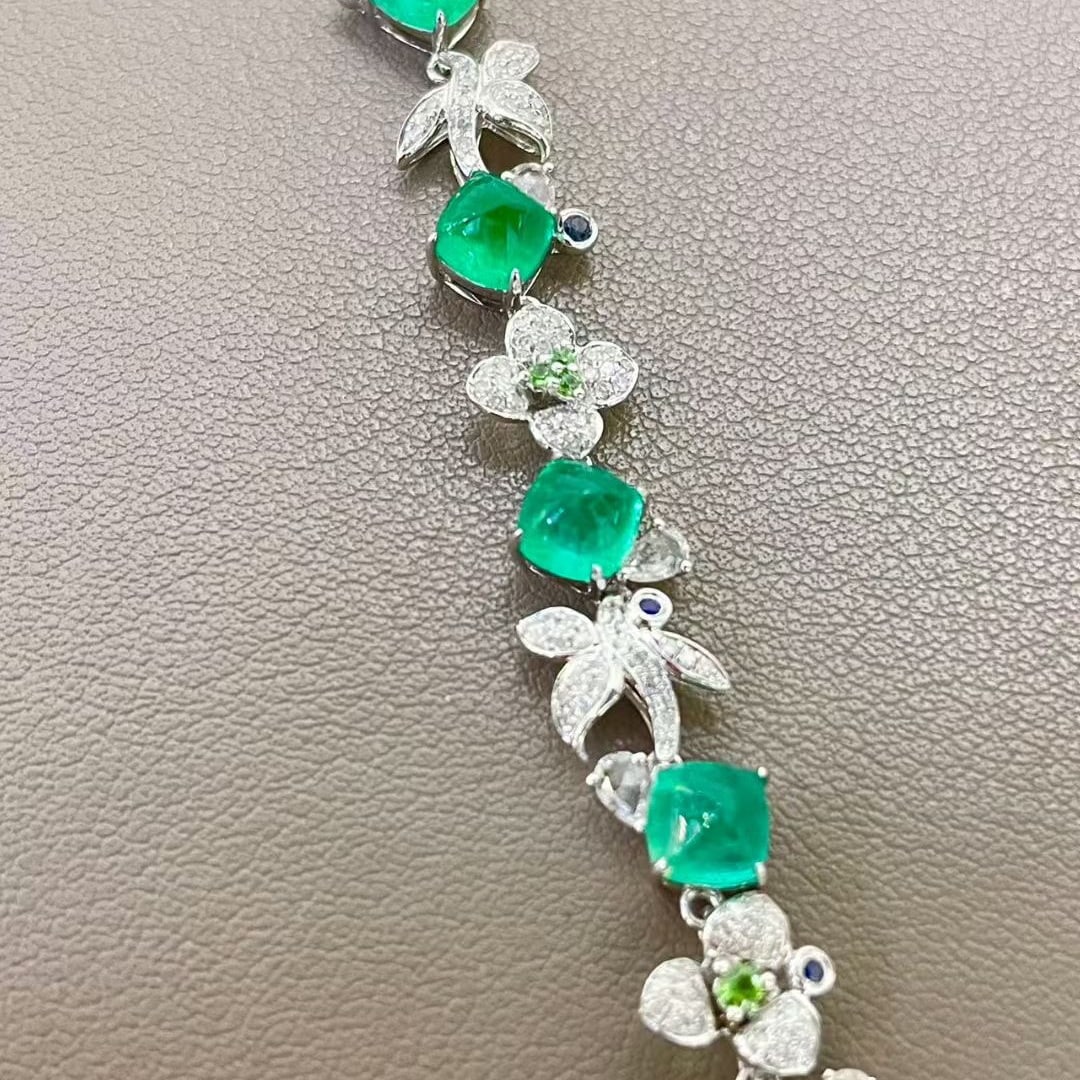 14k Gold 9.6 Ctw Natural Emerald & Diamond Bracelet - 5