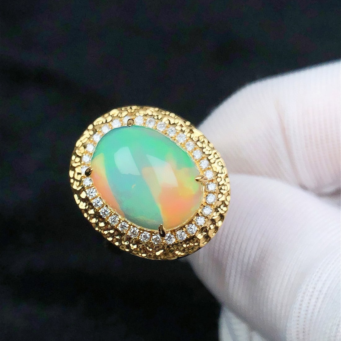 14k Gold 5.03 Ctw Natural Opal & Diamond Ring - 3