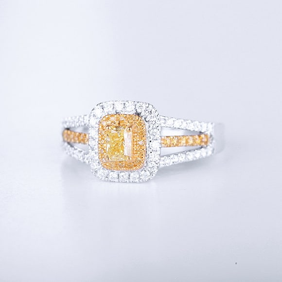 14k Gold 0.65 Ctw Natural Yellow Diamond & Diamond Ring - 3
