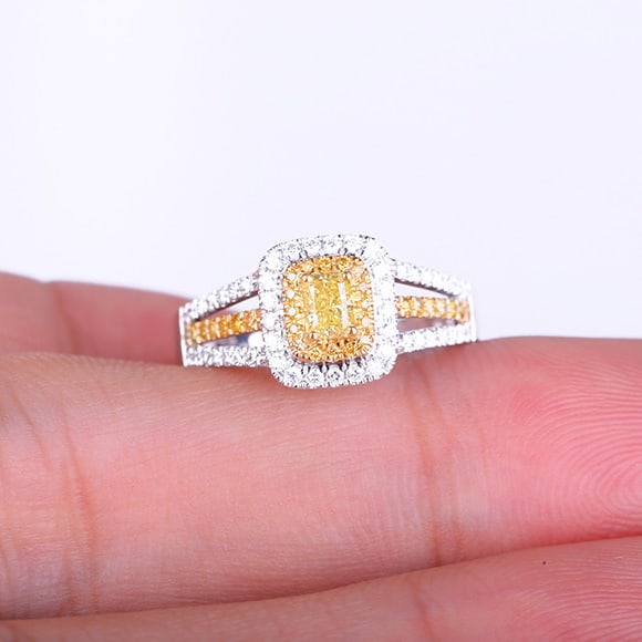 14k Gold 0.65 Ctw Natural Yellow Diamond & Diamond Ring - 6