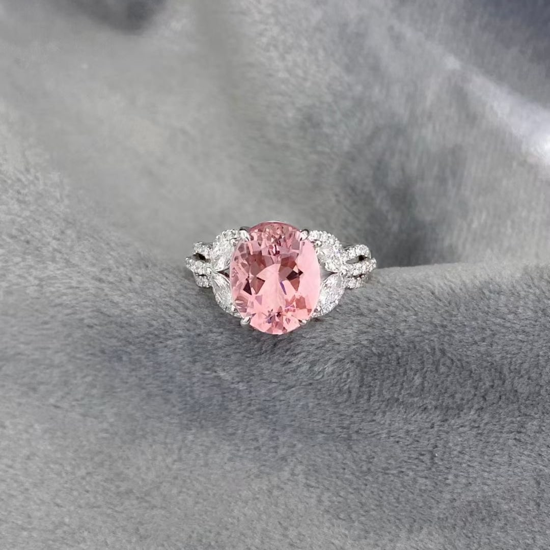 14k Gold 4.22 Ctw Natural Morganite & Diamond Ring - 3