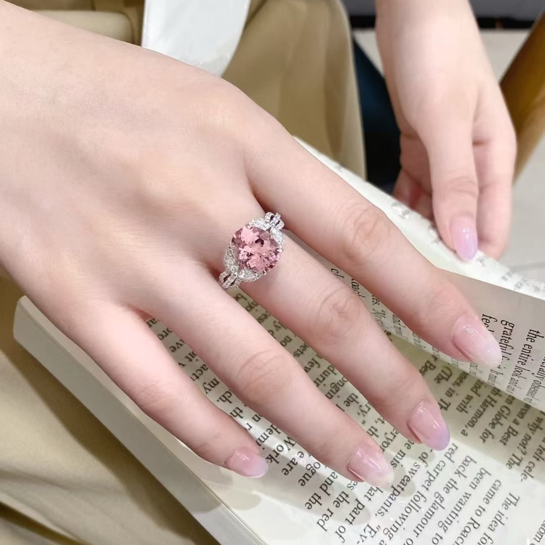 14k Gold 4.22 Ctw Natural Morganite & Diamond Ring - 4