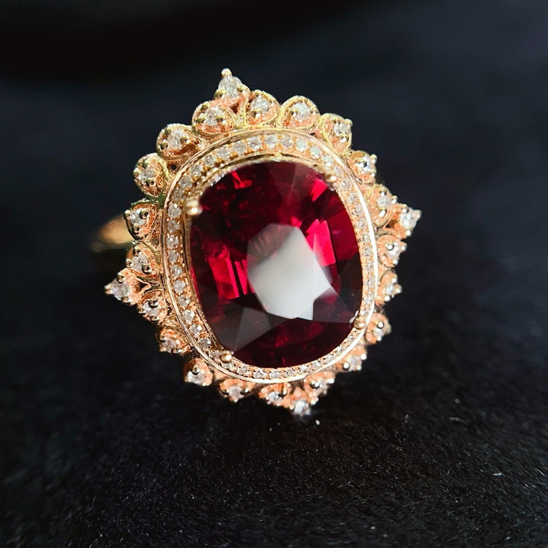 14k Gold 3.50 Ct Natural Tourmaline & Diamond Ring/pendant( Without Chain ): Ref:231059187 // gold content:14k gold // ring size:7. 25us // // main gemstone:tourmaline // shape:oval // carat weight:3. 50ct // color:red // treatment:natural // // adjacent gemstone 2 :