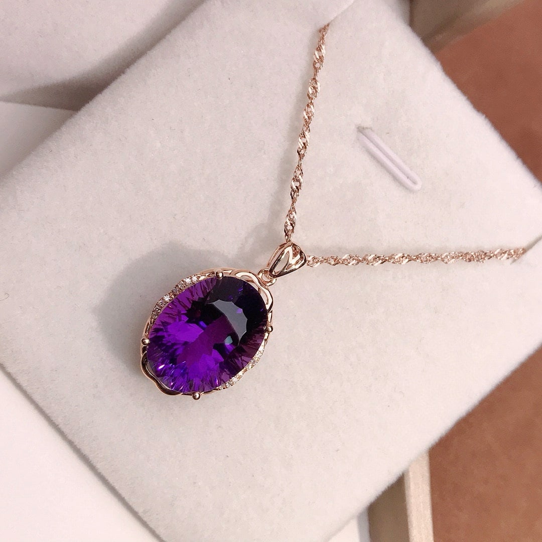 14k Gold 10.00 Ctw Natural Amethyst & Diamond Pendant( Without Chain ) - 2