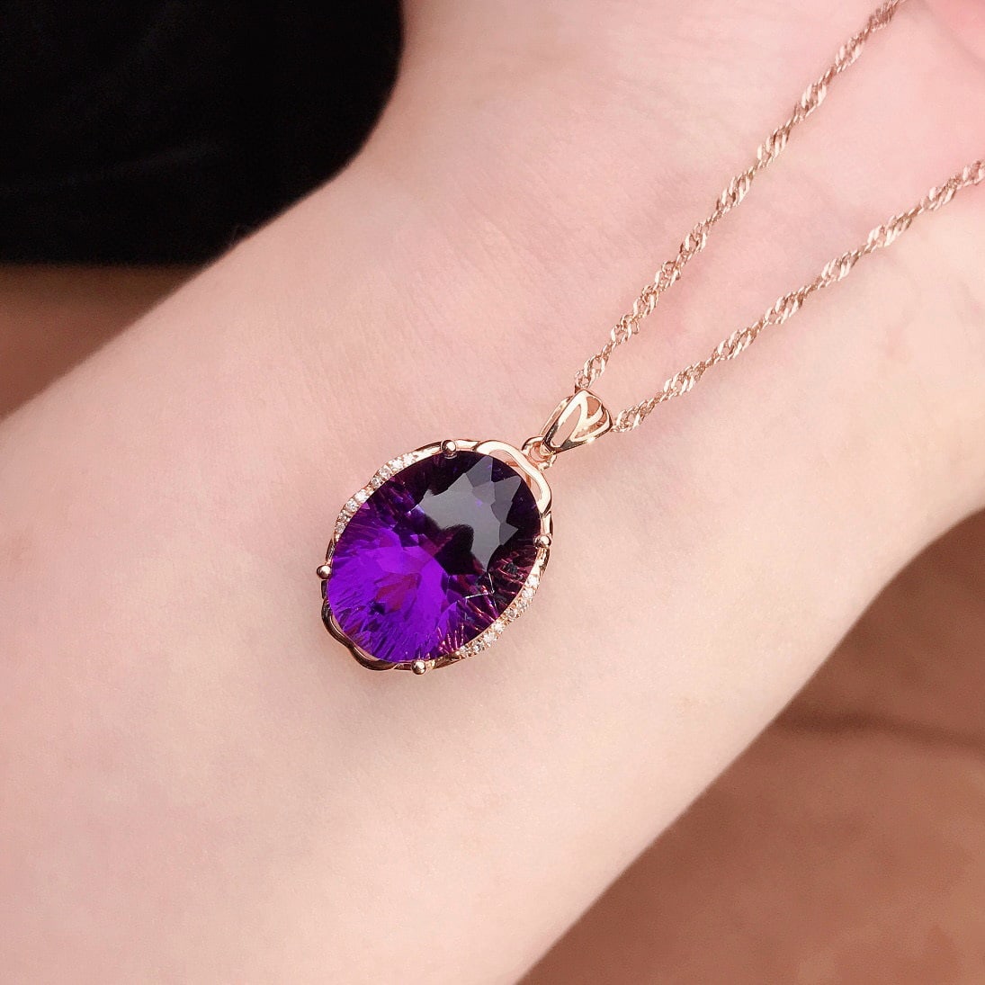 14k Gold 10.00 Ctw Natural Amethyst & Diamond Pendant( Without Chain ) - 3