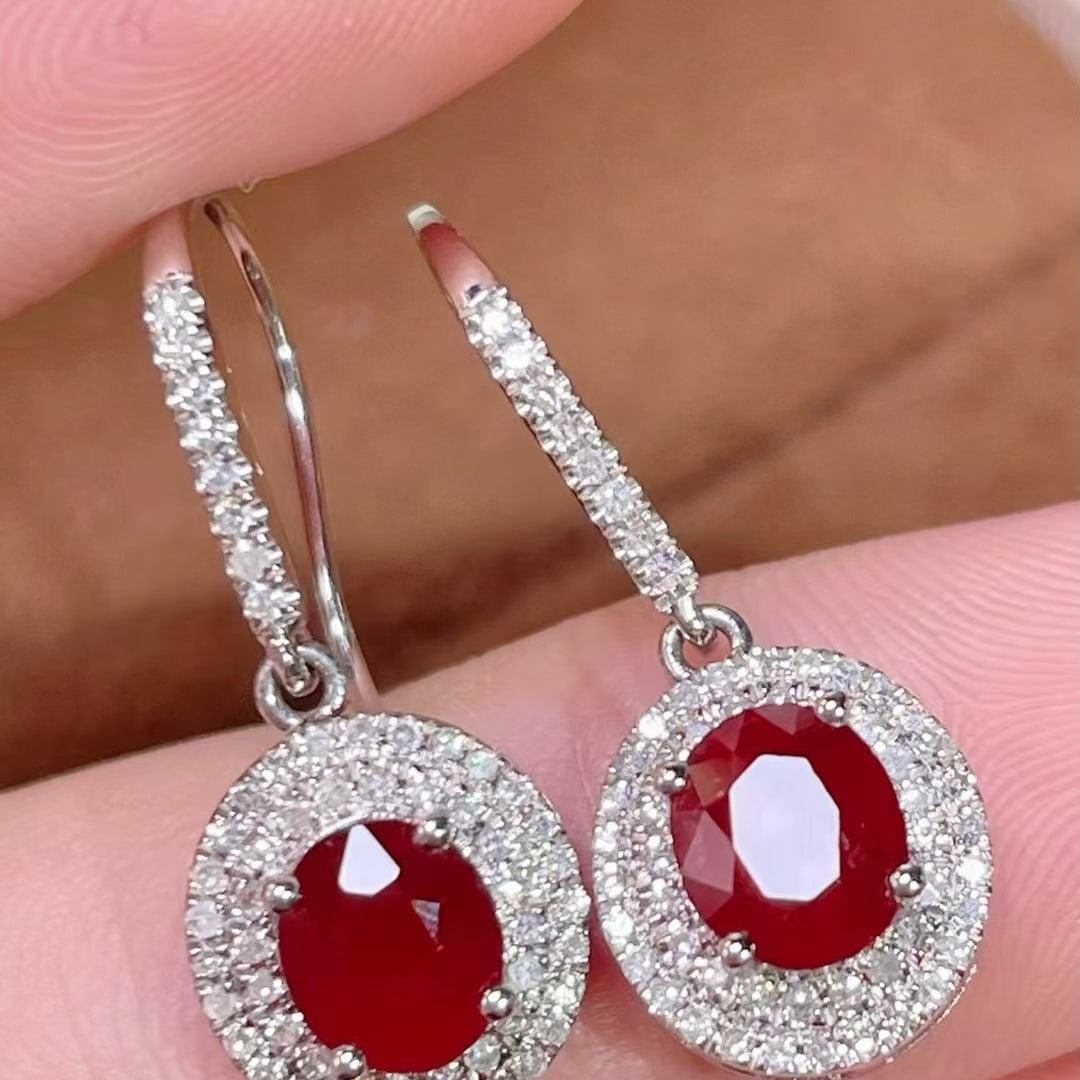 14k Gold 1.8 Ct Natural Ruby & Diamond Earrings - 3