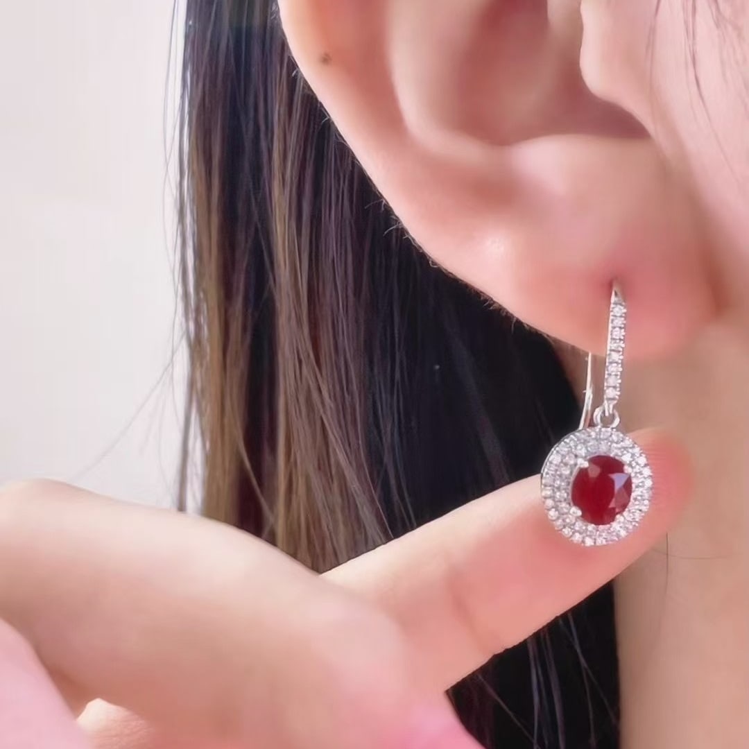 14k Gold 1.8 Ct Natural Ruby & Diamond Earrings - 4