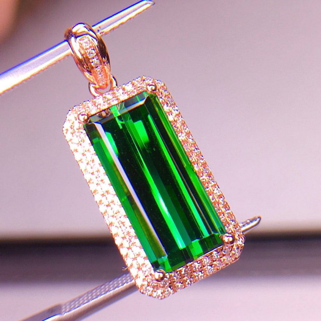 14k Gold 6.62 Ct Natural Tourmaline & Diamond Pendant( Without Chain ) - 2