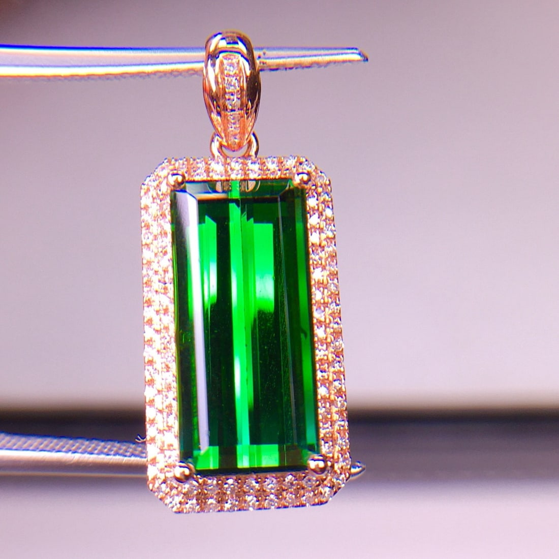 14k Gold 6.62 Ct Natural Tourmaline & Diamond Pendant( Without Chain ) - 3