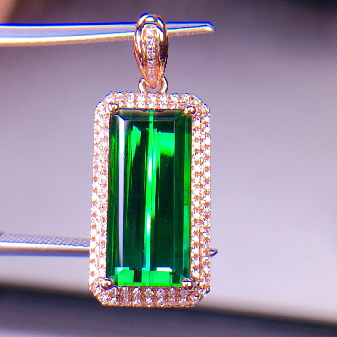 14k Gold 6.62 Ct Natural Tourmaline & Diamond Pendant( Without Chain ) - 4