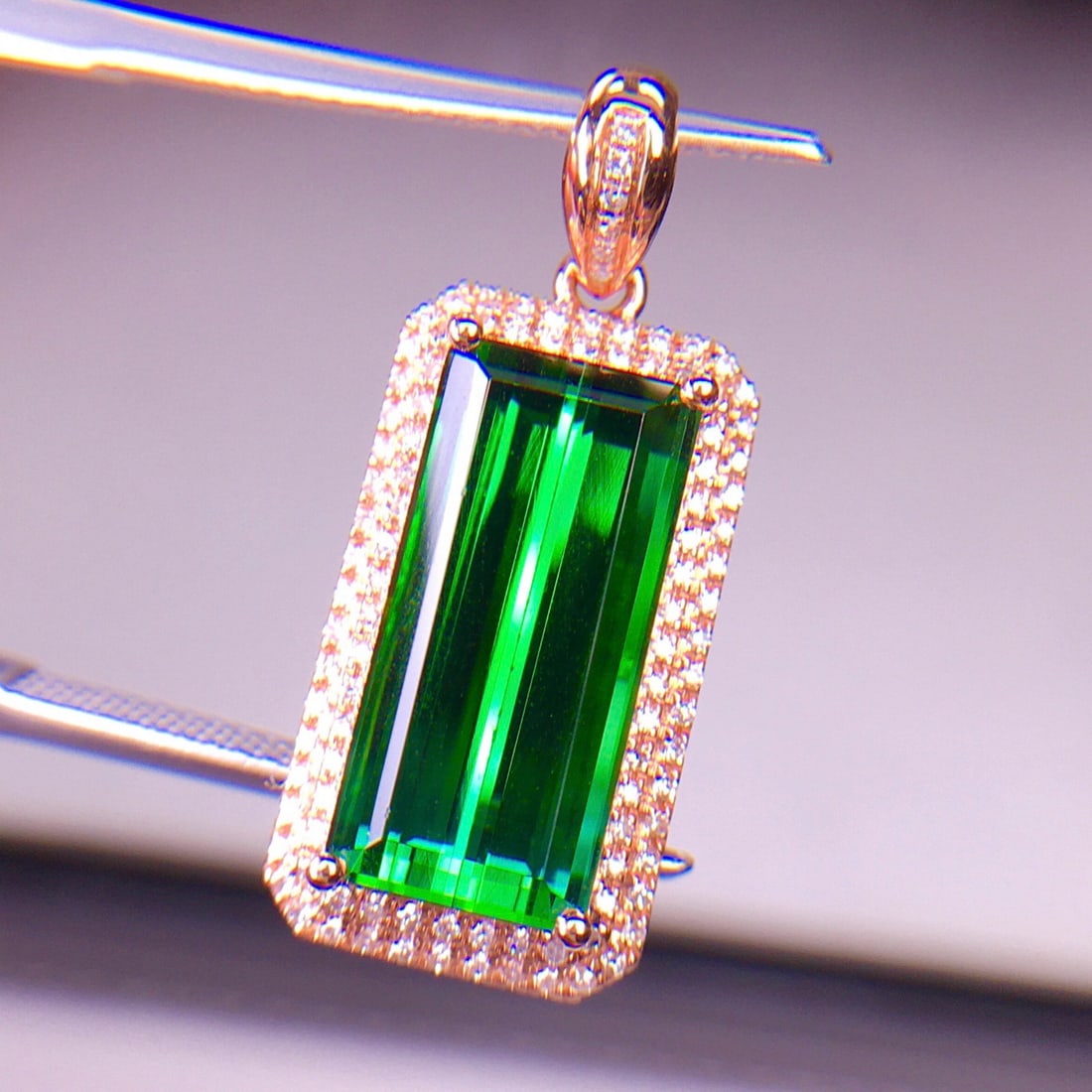 14k Gold 6.62 Ct Natural Tourmaline & Diamond Pendant( Without Chain ) - 5