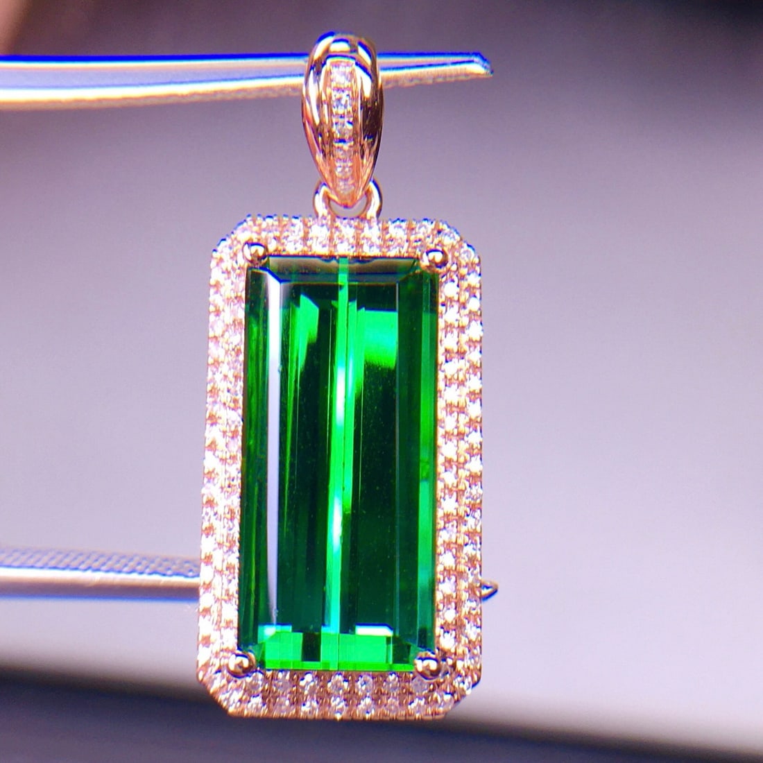 14k Gold 6.62 Ct Natural Tourmaline & Diamond Pendant( Without Chain ) - 6