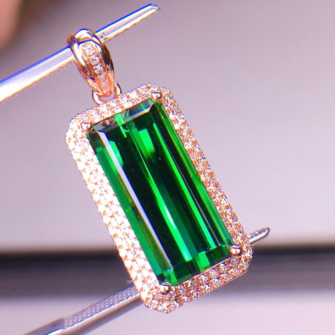 14k Gold 6.62 Ct Natural Tourmaline & Diamond Pendant( Without Chain ) - 7