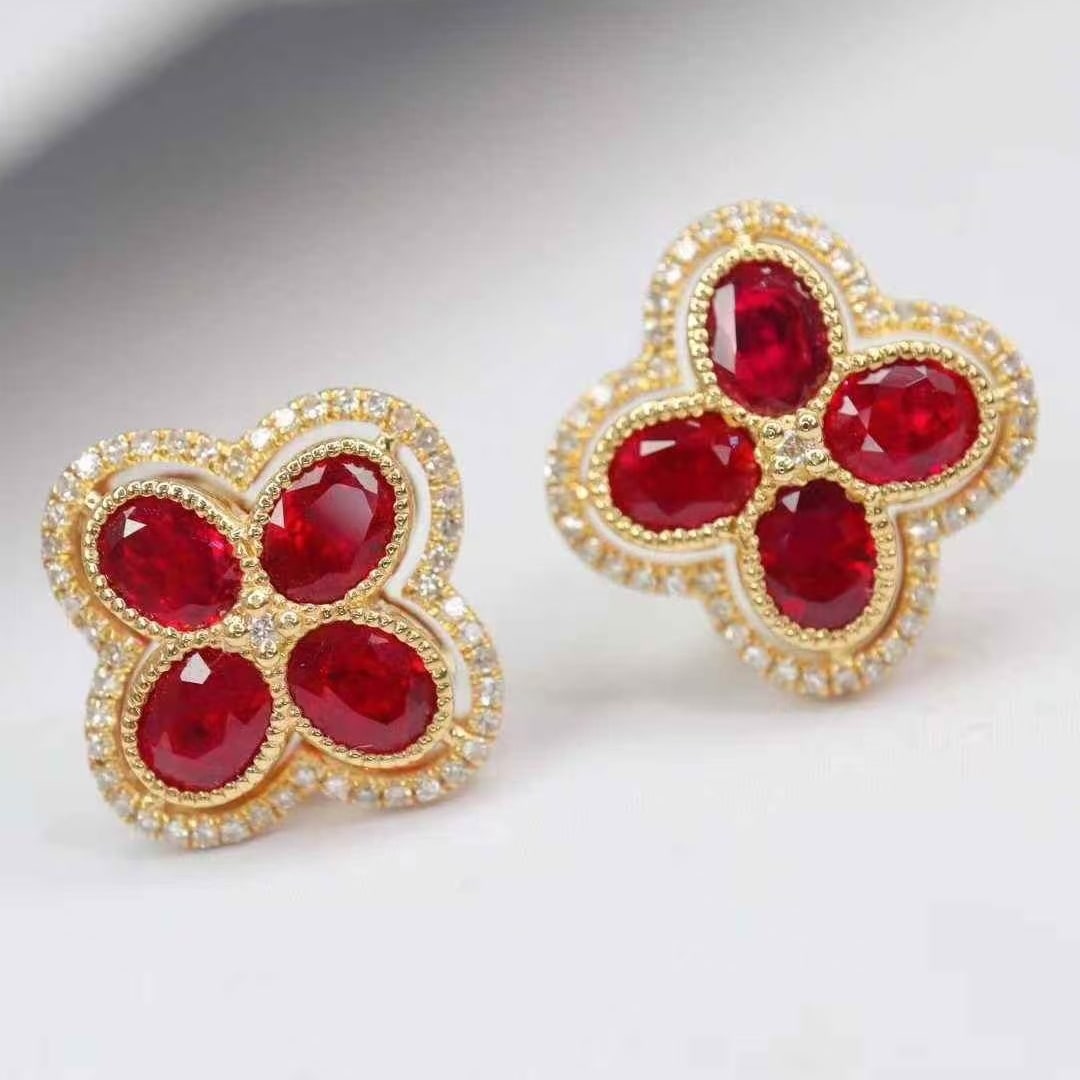 14k Gold 2.60 Ctw Natural Ruby & Diamond Earrings - 2