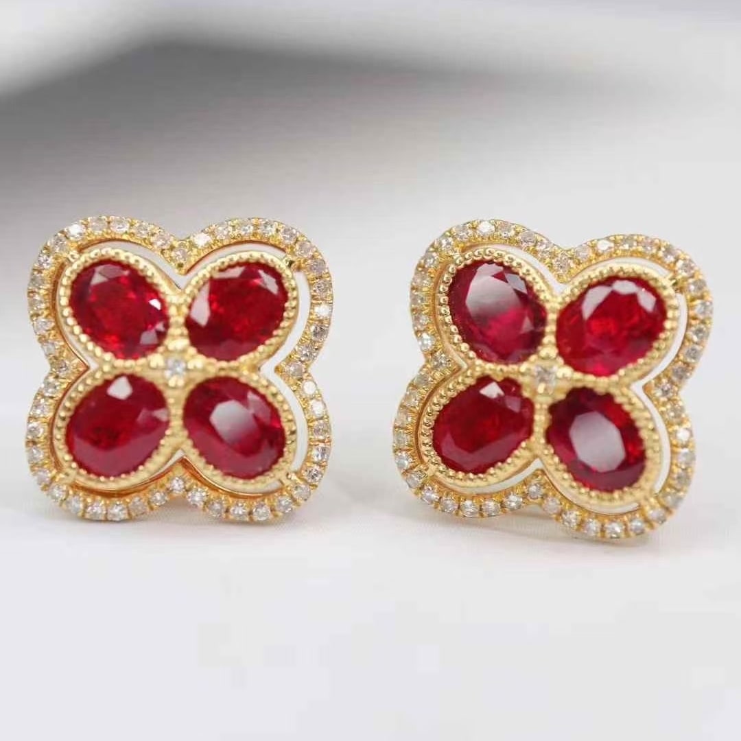 14k Gold 2.60 Ctw Natural Ruby & Diamond Earrings - 4