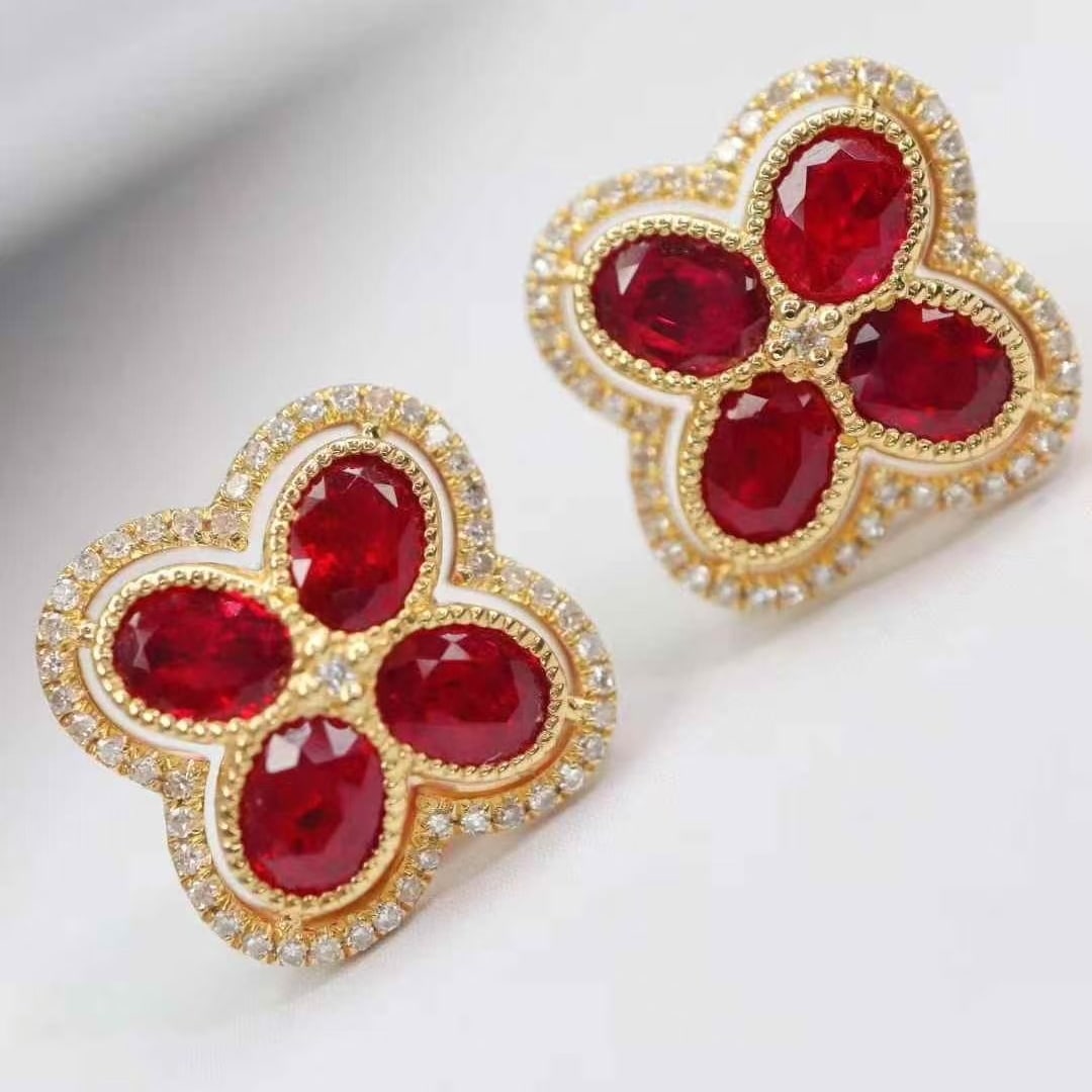 14k Gold 2.60 Ctw Natural Ruby & Diamond Earrings - 5