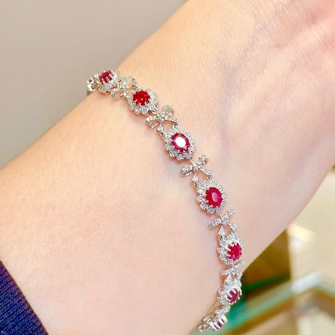 14k Gold 2.83 Ct Natural Ruby & Diamond Bracelet - 2