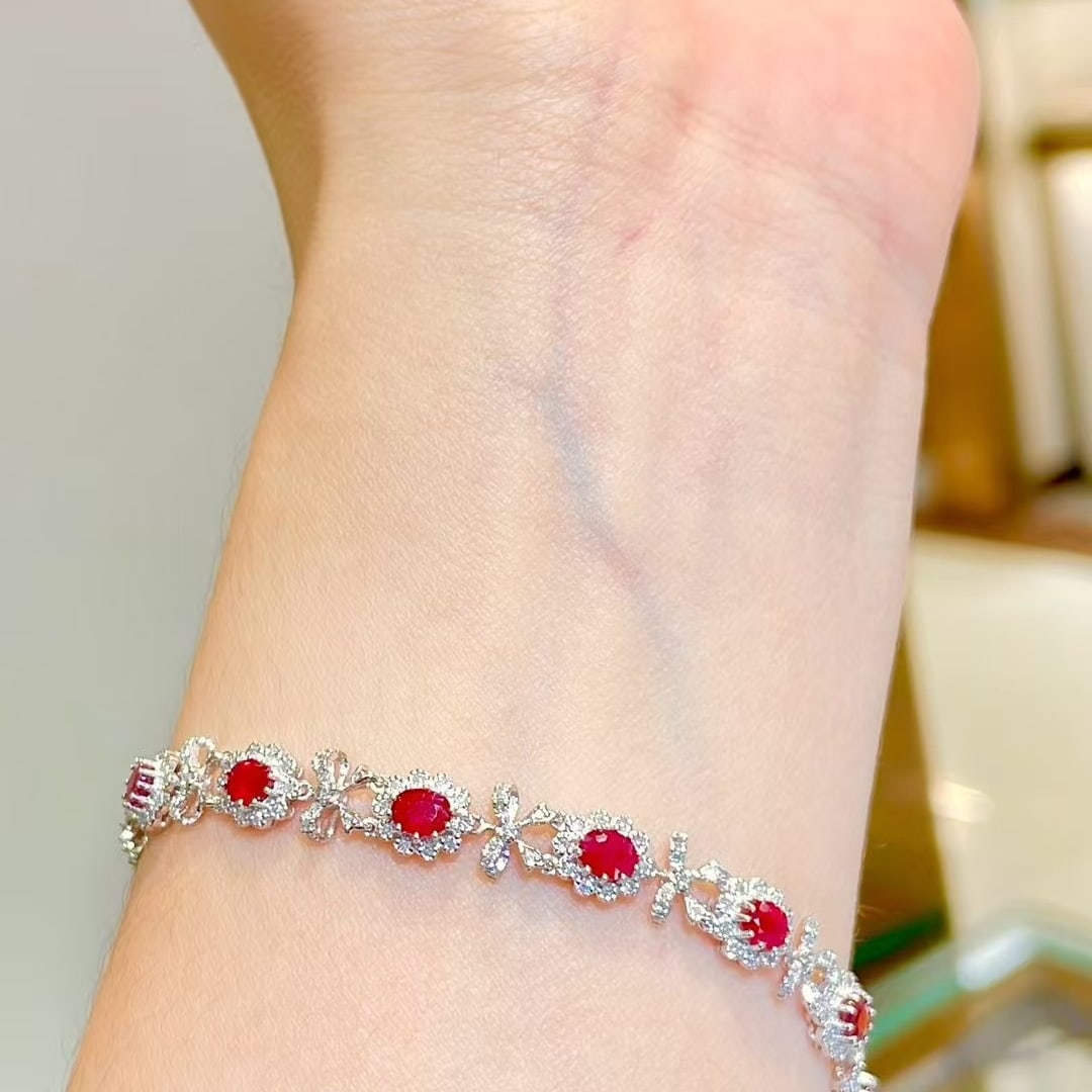 14k Gold 2.83 Ct Natural Ruby & Diamond Bracelet - 3