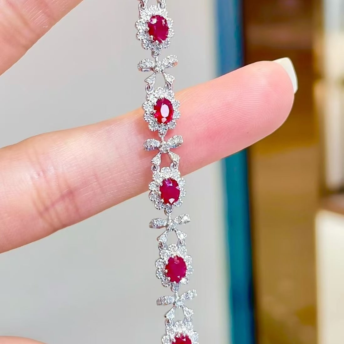 14k Gold 2.83 Ct Natural Ruby & Diamond Bracelet - 4