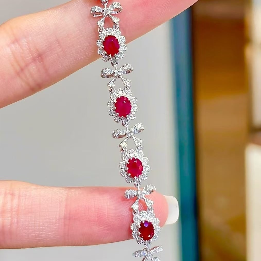 14k Gold 2.83 Ct Natural Ruby & Diamond Bracelet - 5