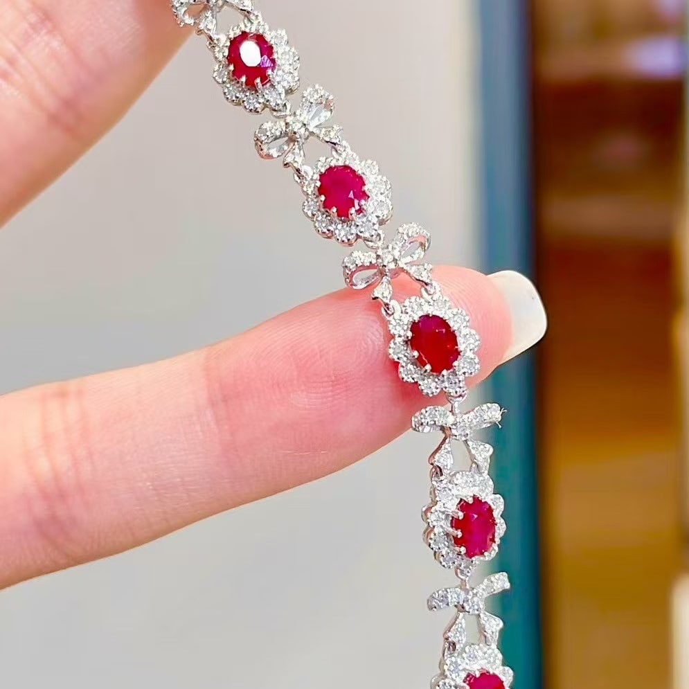 14k Gold 2.83 Ct Natural Ruby & Diamond Bracelet - 6