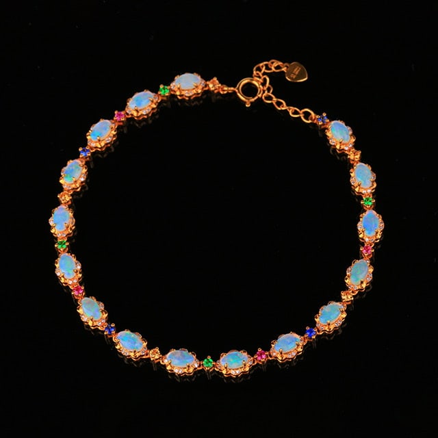 14k Gold 2.78 Ctw Natural Opal & Diamond Bracelet - 2