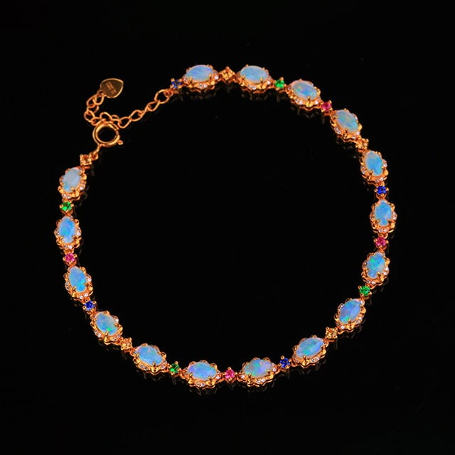 14k Gold 2.78 Ctw Natural Opal & Diamond Bracelet - 3