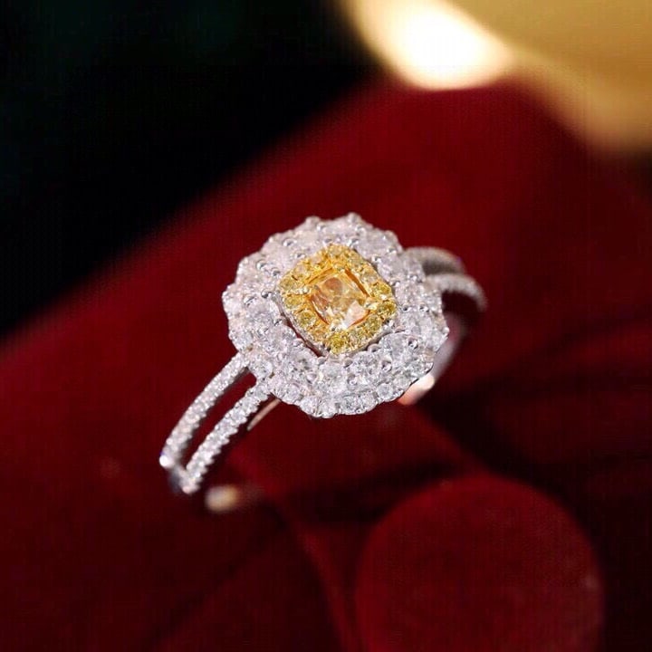 14k Gold 0.8 Ctw Natural Yellow Diamond & Diamond Ring - 3