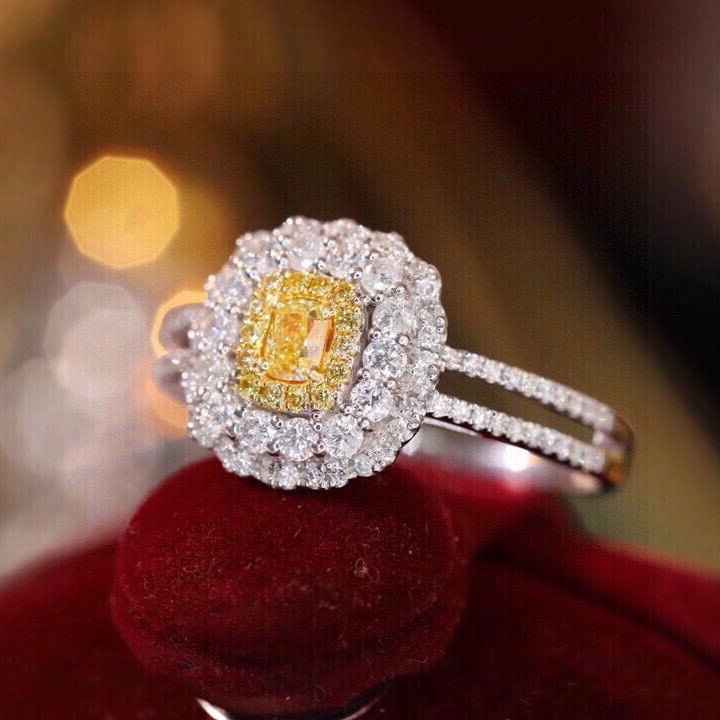 14k Gold 0.8 Ctw Natural Yellow Diamond & Diamond Ring - 5