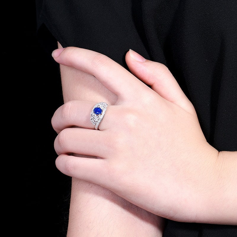 14k Gold 1.10 Ctw Natural Sapphire & Diamond Ring - 7