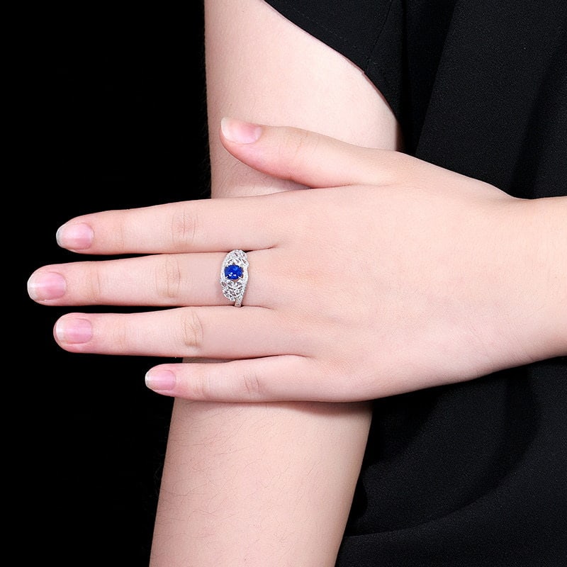 14k Gold 1.10 Ctw Natural Sapphire & Diamond Ring - 8