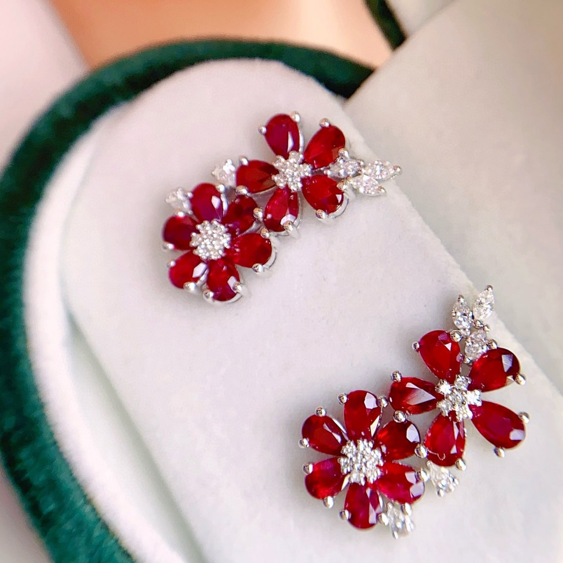 14k Gold 6.00 Ct Natural Ruby & Diamond Earrings - 2