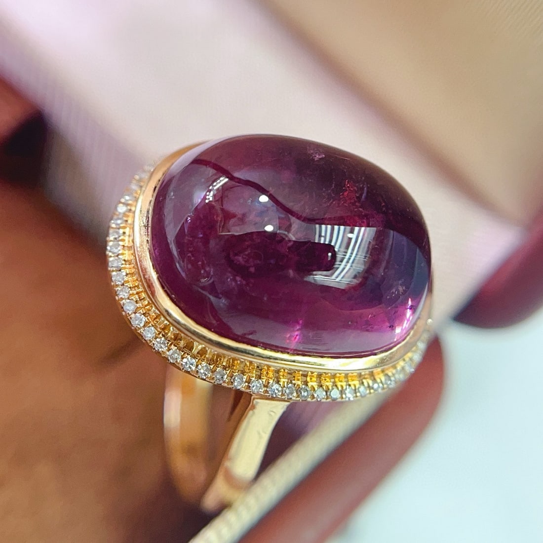 14k Gold 14.00 Ct Natural Tourmaline & Diamond Ring - 2