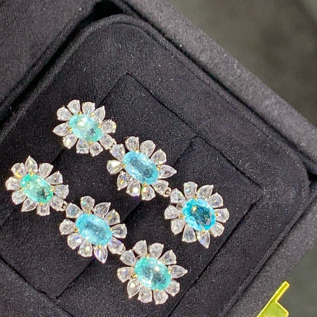 14k Gold 7.97 Ctw Natural Paraiba Tourmaline & Diamond Earrings - 2