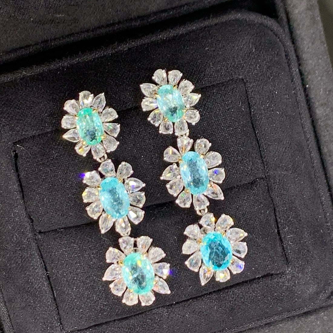 14k Gold 7.97 Ctw Natural Paraiba Tourmaline & Diamond Earrings - 3