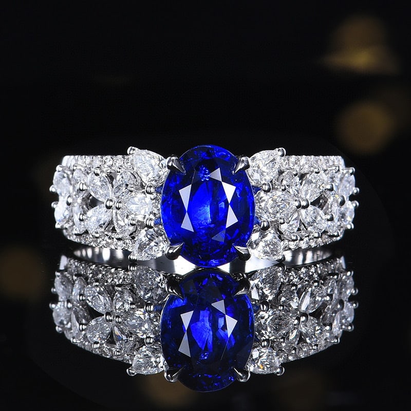14k Gold 2.75 Ctw Natural Sapphire & Diamond Ring: Ref:231060025 // gold content:14k gold // ring size:7. 25us // // main gemstone:sapphire // shape:oval // carat weight:1. 97ct // color:royal blue // treatment:natural // // adjacent gemstone 2 :
